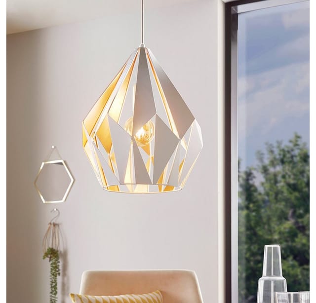 Eglo Hängeleuchte Carlton 1 1-flammig Weiß-Honiggold Ø 310mm E27 60 W