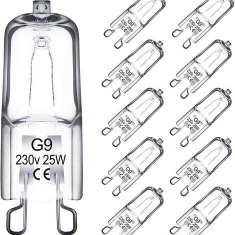G9 Halogenlampen, 25 Watt, 230 Volt, 10er-packung.