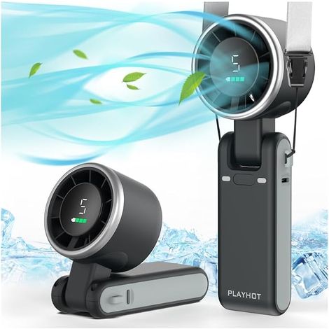 Tragbarer Turbo-handventilator, 5 Geschwindigkeitsstufen, Akkubetrieben, 12 Stunden Akkulaufzeit, 3-in-2-funktion Mit Air-turbo-technologie Für Outdoor-aktivitäten, Reisen Und Strandbesuche