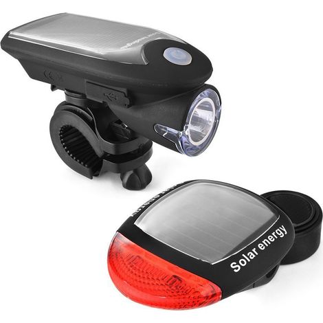 Leistungsstarke, Tragbare Fahrradlampe – Usb-aufladbare Solar-led-fahrradlampe Mit Vorder- Und Rücklicht – Schwarzer Scheinwerfer + Rücklicht, Schwarz