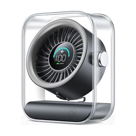 Wiederaufladbarer Usb-tischventilator, Leise, Mit Turbofunktion, 100 Geschwindigkeitsstufen, Digitalanzeige, 90°-drehung, Schwarz