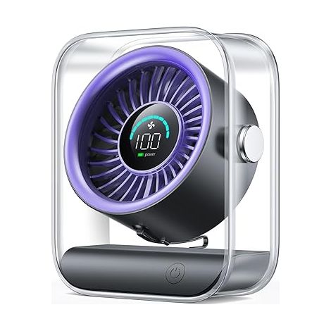 Wiederaufladbarer Usb-tischventilator, Leiser Ventilator Mit Turbofunktion, 100 Geschwindigkeitsstufen, Digitalanzeige, 90°-drehung, Lila