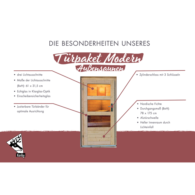 Karibu Türpaket Außensauna Modern 78 cm x 175 cm Naturbelassen