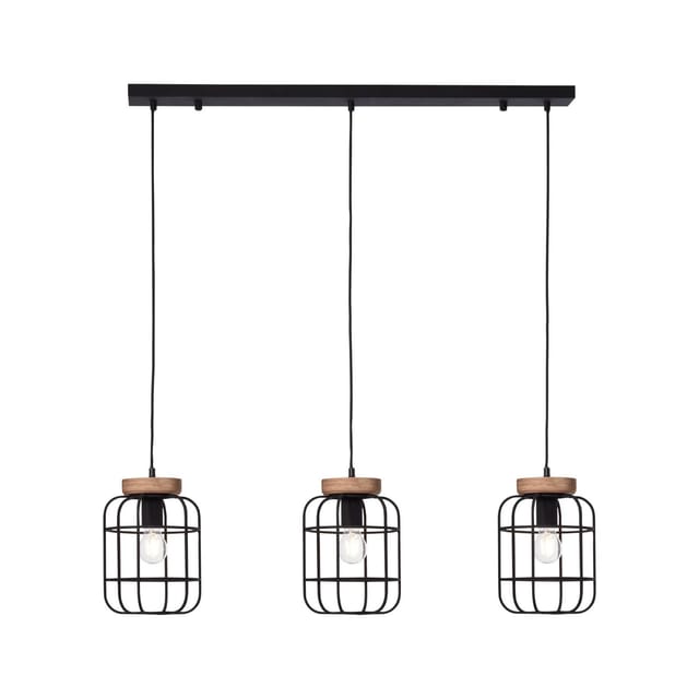 Brilliant Pendelleuchte Gwen 3-flammig Balken Holz und Schwarz Korund