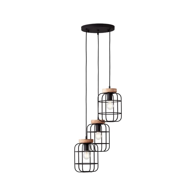 Brilliant Pendelleuchte Gwen 3-flammig Rondell Holz und Schwarz Korund
