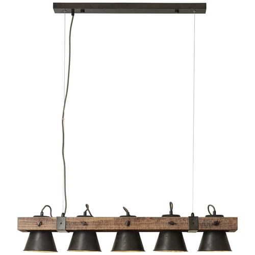 Brilliant Pendelleuchte Plow 5-flammig Schwarz Stahl und Holz