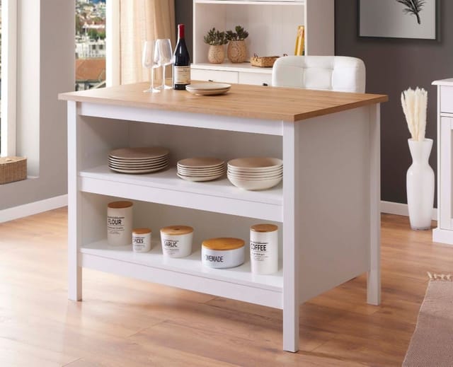 Kücheninsel Julina mit Platz Für 2 Barhocker 124 cm x 75 cm x 91,5 cm Weiß