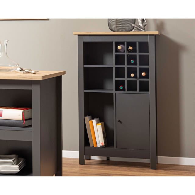 Weinschrank Nellina für Küche oder Wohnzimmer 77 cm x 33 cm x 124 cm Antrhazit