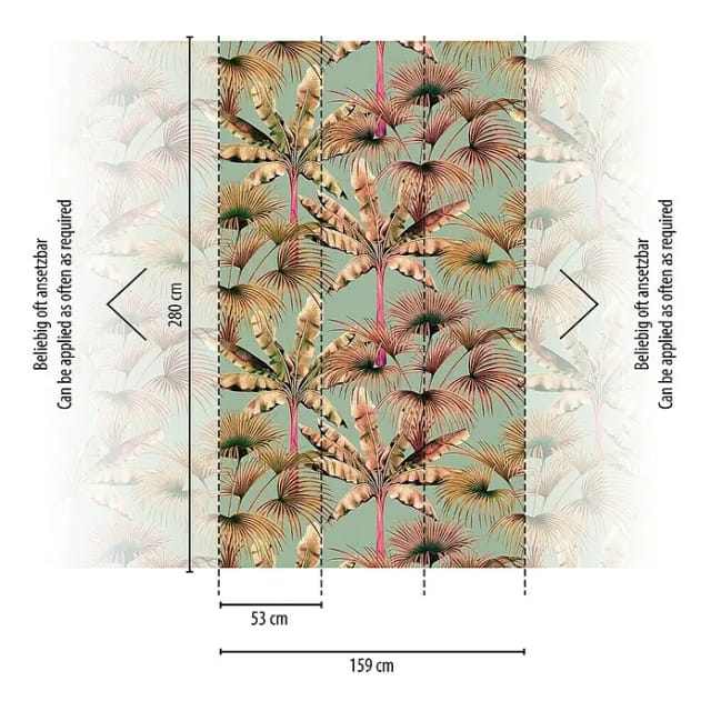 A.S. Creation Fototapete Palmenblätter 1,59 m x 2,8 m Grün-Rosa-Beige FSC®