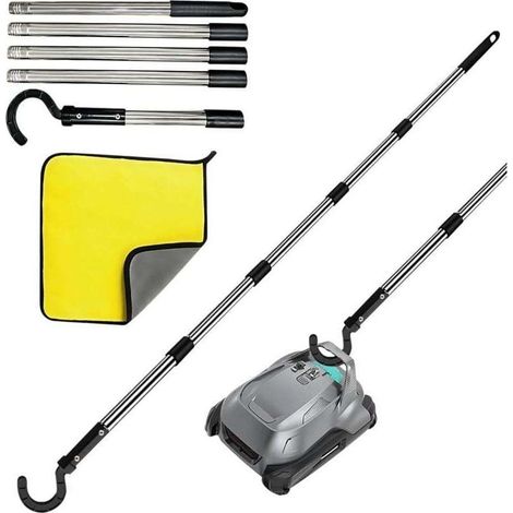 Teleskop-poolstange – Edelstahl, 180 Cm, 5-teilig – Haken Für Poolroboter – Inklusive Mikrofaserhandtuch
