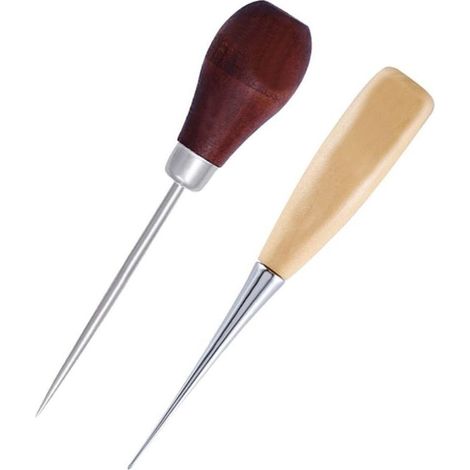 Lederahle – Spitze Aus Gehärtetem Metall – Ergonomischer Griff Aus Massivholz – Zum Handnähen Von Dickem Leder – 2 Stück