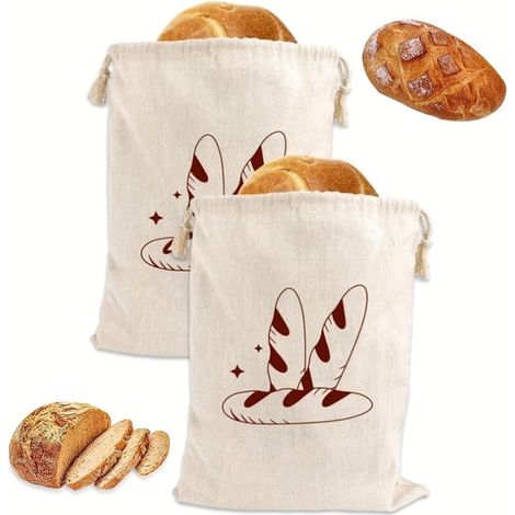 Brottasche – Rechteckige Aufbewahrungstasche Aus Atmungsaktiver Naturbaumwolle – Für Baguette Und Handwerklich Hergestelltes Brot – 2er-set