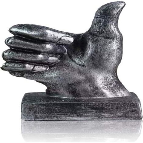 Handstatue – Silbernes Kunstharz – Dekorative Skulptur Mit Erhobenem Daumen – Für Die Inneneinrichtung Von Wohn- Und Büroräumen – 1 Stück