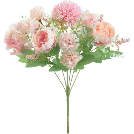 Künstliche Blumen – Set Mit 2 Sträußen Aus Hellrosa Seidenpfingstrosen, Hortensien, Nelken Und Gänseblümchen – Dekoration Für Drinnen Und Draußen – 12 Stiele