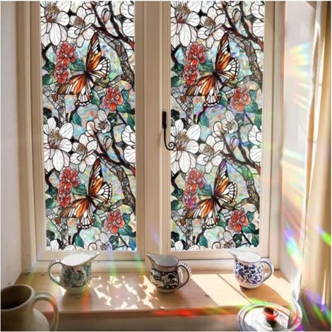 Fensterfolie Mit Blumenmuster – Regenbogen-glasoptik – Uv-beständig, Statisch Haftend – Ohne Klebstoff – 1 Stück