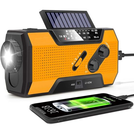 Notradio – Solarbetrieben, Manuell, Usb-c – 2000 Mah – Für Naturkatastrophen Und Camping – 1 Stück