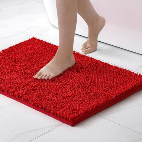 Badematte – 40 X 60 Cm – Chenille-mikrofaser – Rutschfestes Pvc – Für Dusche, Wc Und Badewanne – Rot