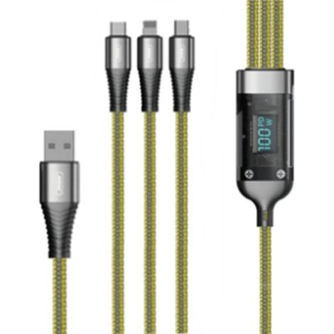 3-in-1-ladekabel – Digitalanzeige – 100 W – Usb-a Auf Micro-usb/usb-c/lightning – 120 Cm