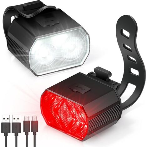 Vorder- Und Rücklicht Für Fahrräder – Usb-wiederaufladbar, Led – Ipx6 – 6 Leuchtmodi – Für Mountainbikes Und Citybikes – 2er-set