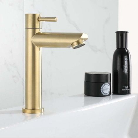 Waschtischarmatur – Goldfarbener Edelstahl – Einzelarmatur Für Kaltwasser – Einfache Installation – 0,3 Kg