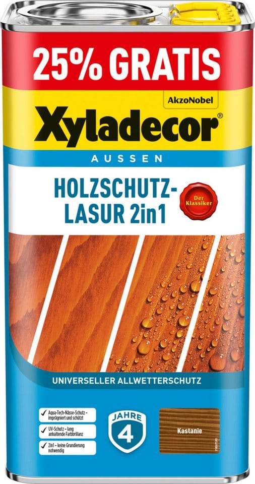 Xyladecor Holzschutz-Lasur 2in1 5l Promo Kastanie matt 4 + 1,