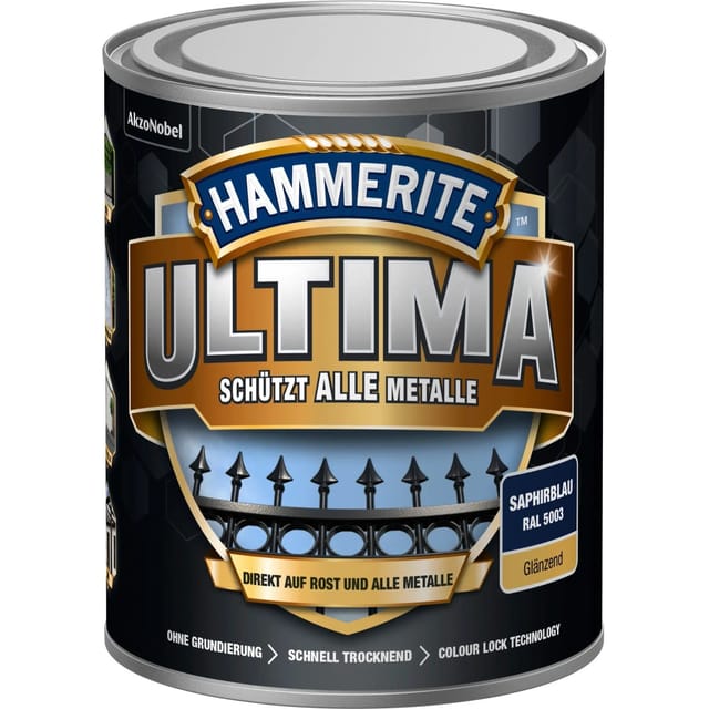 Hammerite Ultima Premium Metall-Schutzlack glänzend Saphirblau 750 ml