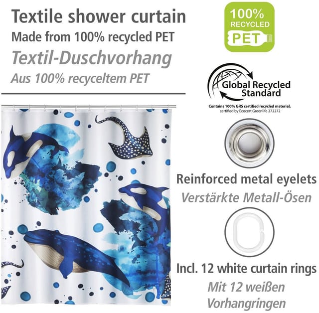 Wenko Duschvorhang Aquaris recyceltes Polyester 180 cm x 200 cm