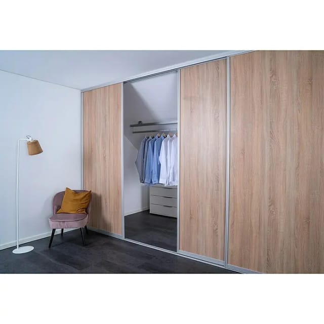 Schiebetür-Baupaket Profil Silber Dekor Eiche Geplankt 1022 mm x 2600 mm