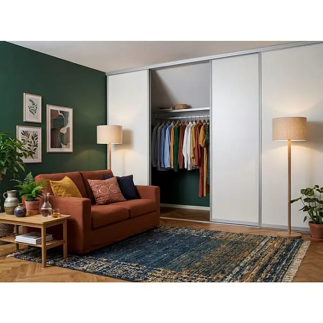 Schiebetür-Baupaket Profil Silber Dekor Reinweiß 1022 mm x 2600 mm