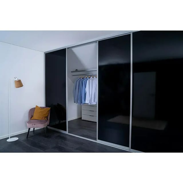 Schiebetür-Baupaket Profil Silber Dekor Weiß-Schwarz Hochglanz 1022 mm x 2600 mm