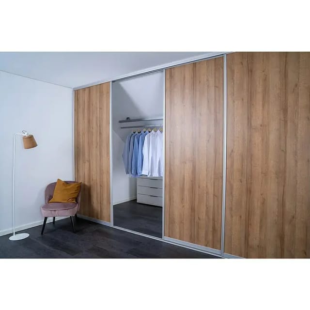 Schiebetür-Baupaket Profil Silber Dekor Eiche Country 1022 mm x 2600 mm