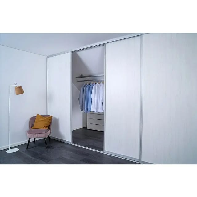 Schiebetür-Baupaket Profil Silber Dekor Pinie Weiß 1022 mm x 2600 mm