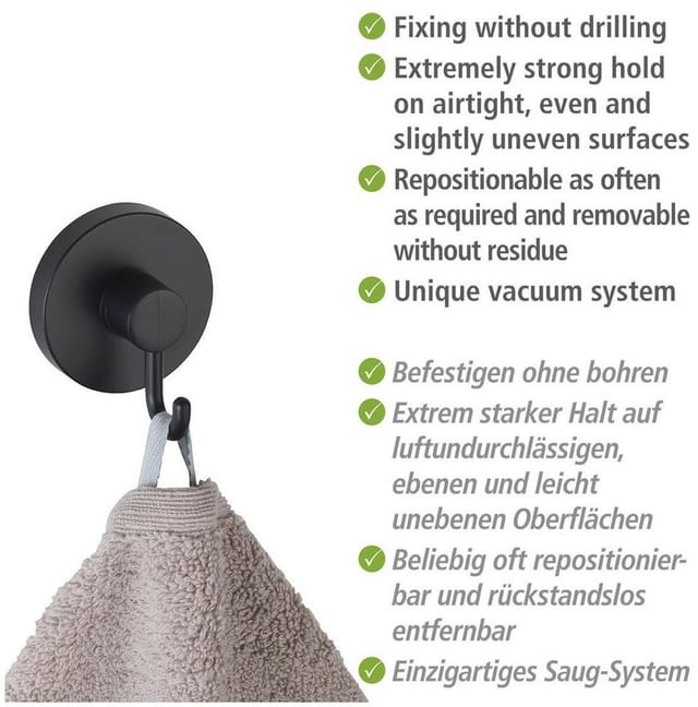 Wenko Handtuch-Haken Vacuum-Loc Schwarz 2er Set