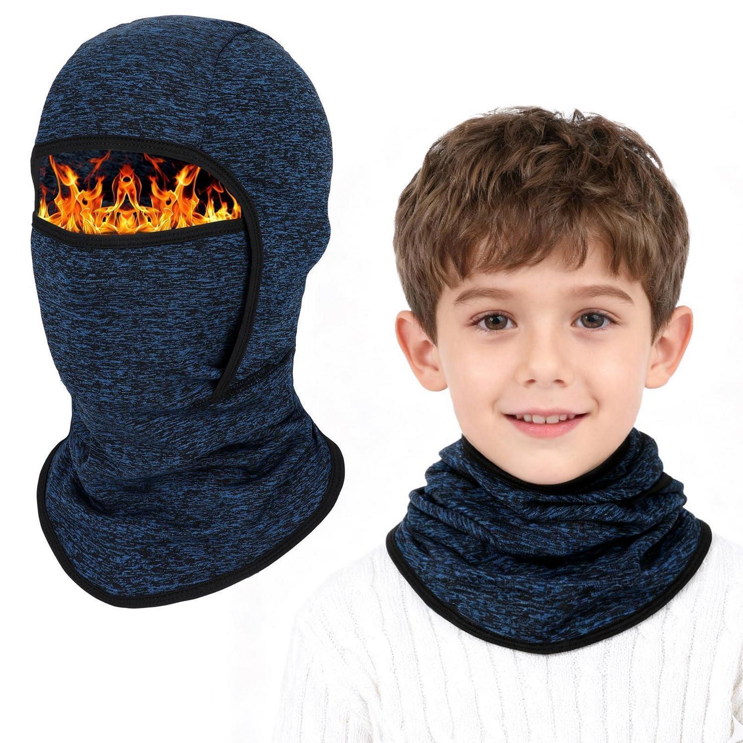 Kinder Sturmhaube Thermo Fleece Winddicht Warm Für 4-12 Jahre, Skimaske Mit Halswärmer, Marineblau