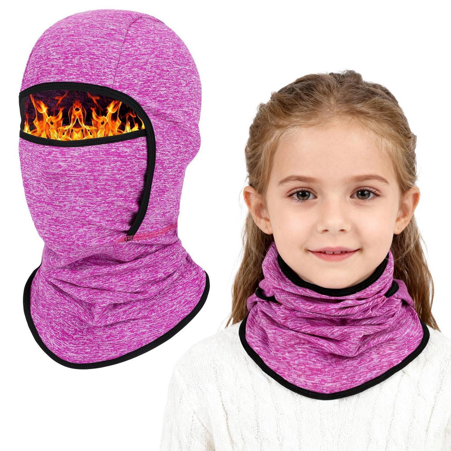 Kinder Sturmhaube Thermo Fleece Warm Winddicht Für 4-12 Jahre, Skimaske Mit Halswärmer, Rosenrot
