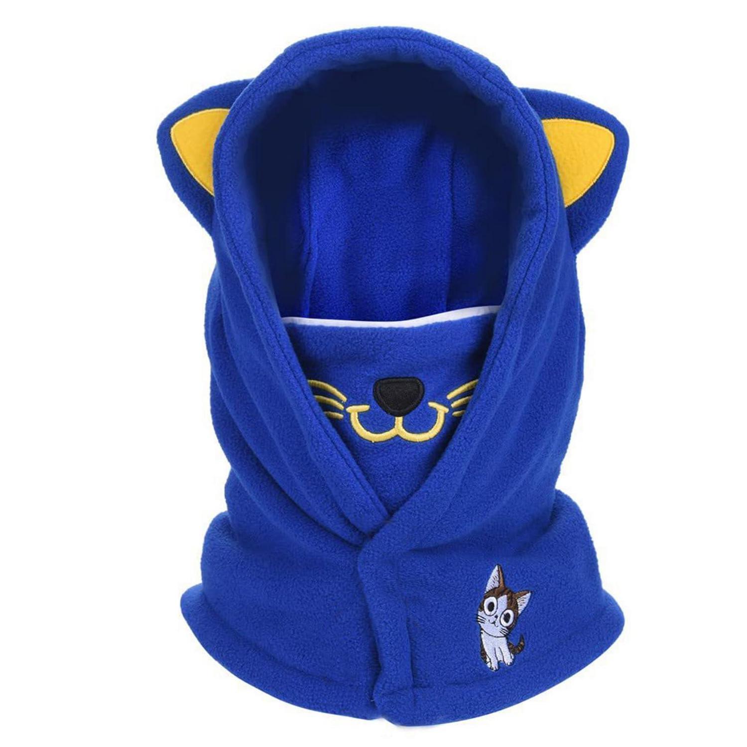 Kinder Sturmhaube Fleece Warm Winddicht 4-12 Jahre Katze Blau