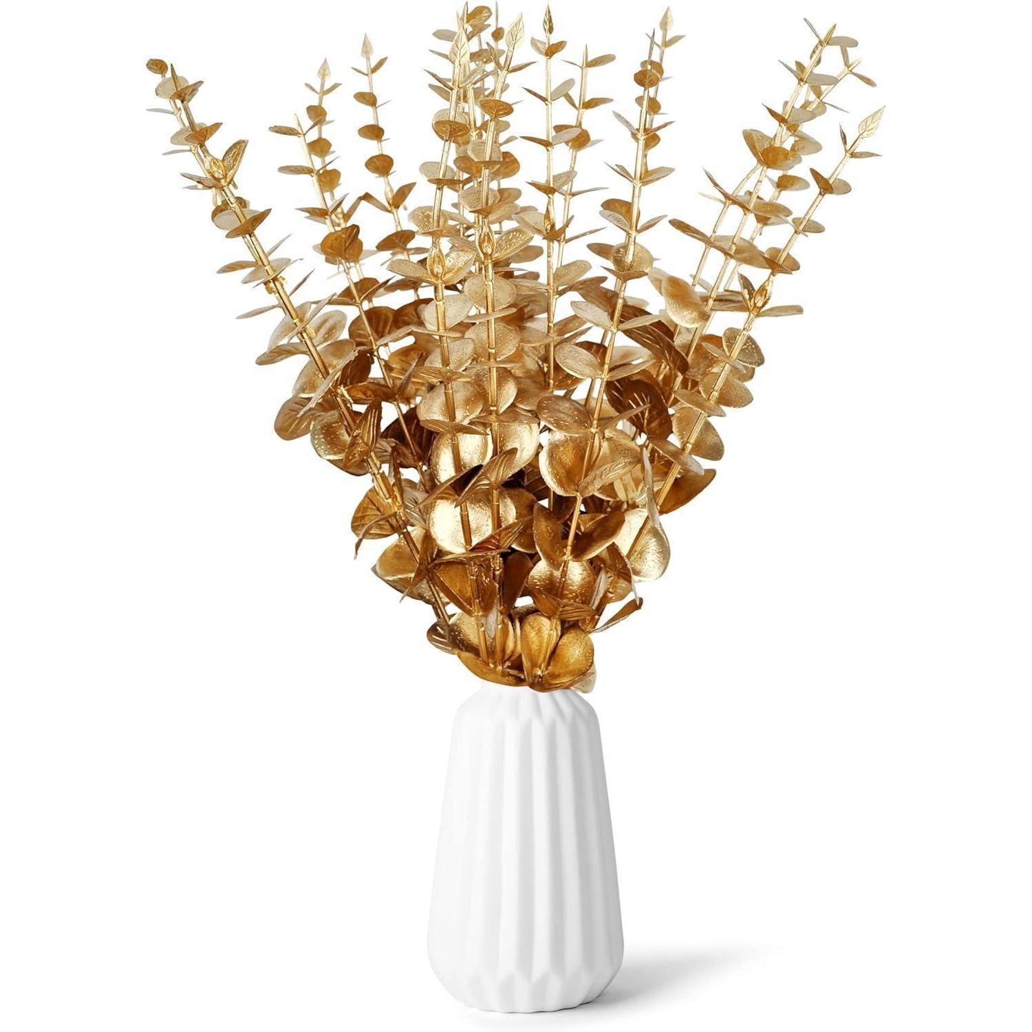 20 Stück Künstliche Eukalyptus Zweig Gold Blätter Deko Kunstpflanzen Für