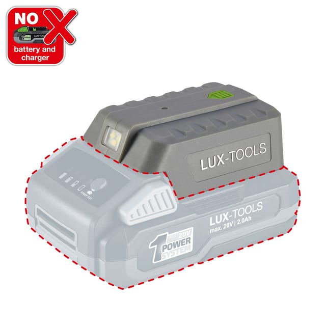 LUX-TOOLS-USB-Akkuadapter 20 V mit Taschenlampe