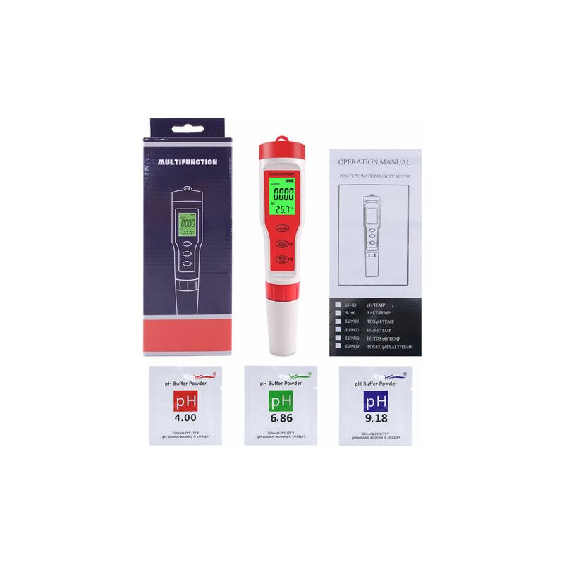 4-in-1 Ph-, Tds-, Ec- Und Temperaturmessgerät – Sonde Mit Automatischer Temperaturkompensation – Für Trinkwasser, Aquarien, Hydrokultur Und Labor – 1 Stück