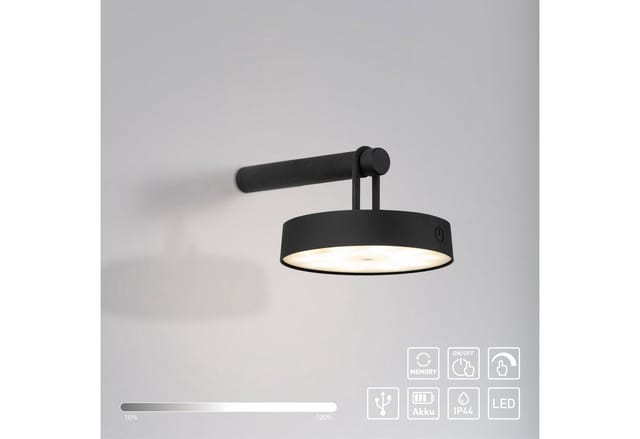 Just Light. LED-Akku-Wandleuchte Arma Schwarz 8,7 cm x 19 cm x 12,8 cm