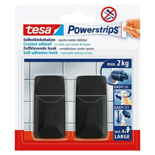 Tesa Powerstrips Selbstklebehaken L Eckig Schwarz 2 Stück