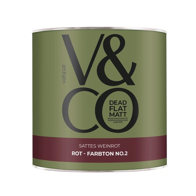 V&CO Premium-Innenfarbe Dead Flat Matt Rot Farbton 2 Sattes Weinrot 2,5,
