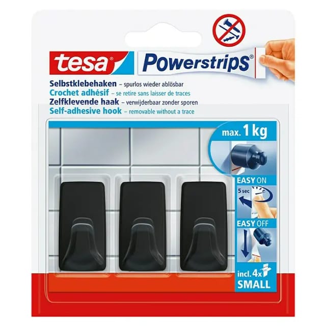 Tesa Powerstrips Selbstklebehaken S Eckig Schwarz 3 Stück