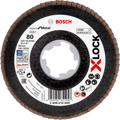 Bosch Fächerschleifscheibe X-Lock X551 Metall 115 x 22,23 mm K80