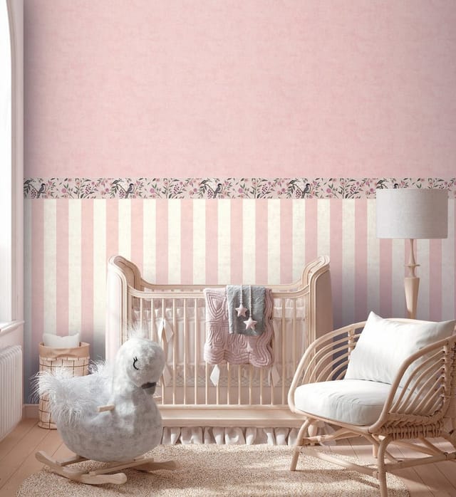 A.S. Creation Vlies-Bordüre Blümchen Vogel 5 m x 0,13 m Grün-Rosa-Lila FSC®