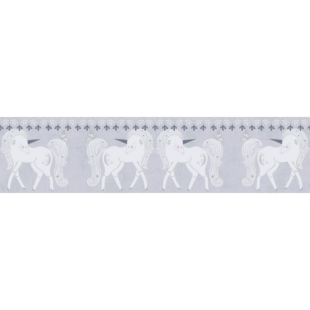A.S. Creation Vlies-Bordüre Einhorn 5 m x 0,13 m Grau-Rosa-Weiß FSC®