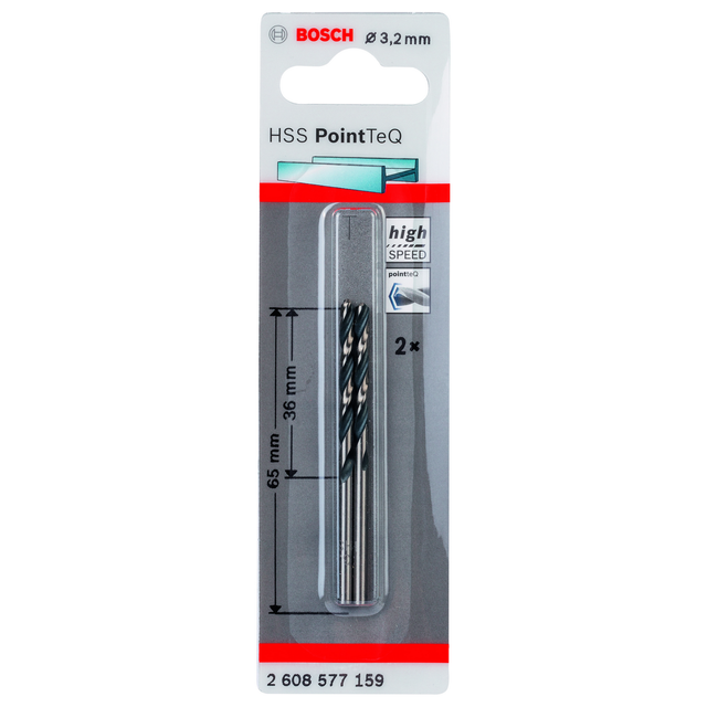 Bosch HSS-Spiralbohrer PointTeQ Ø 3,2 mm x 36 mm x 65 mm 2 Stück