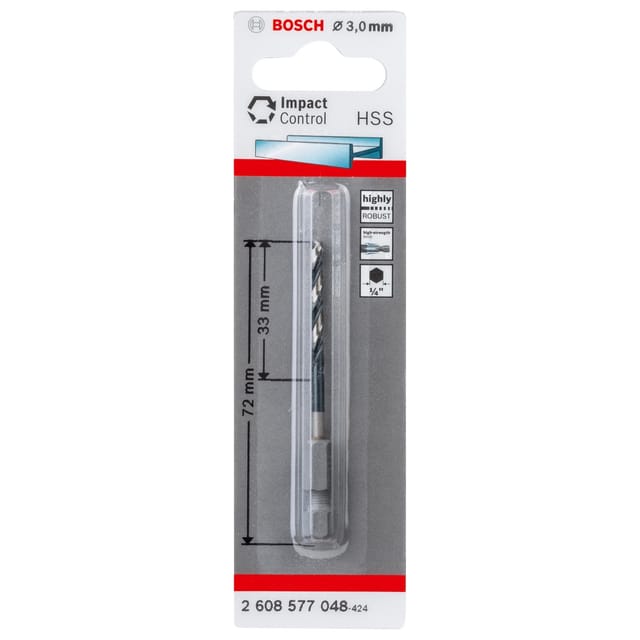 Bosch HSS-Spiralbohrer mit Sechskantschaft Ø 3 mm x 33 mm x 72 mm