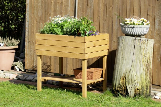 Dobar Hochbeet 80 cm x 80 cm x 60 cm mit Ablageboden Braun