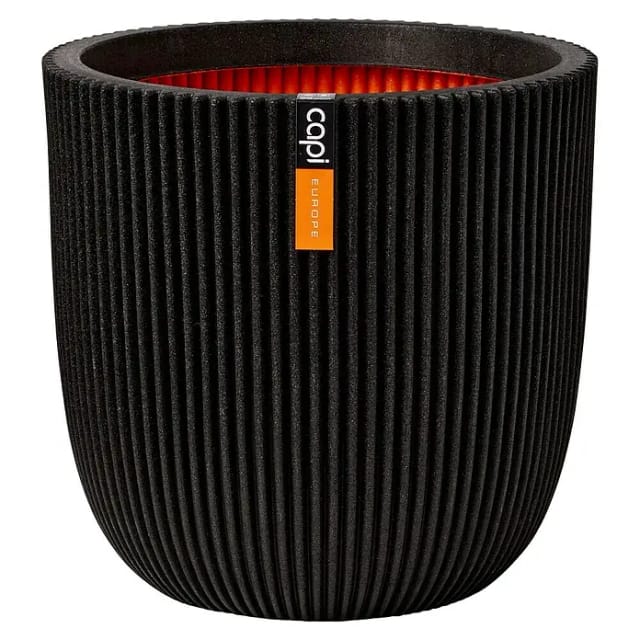 Capi Übertopf Kugel Groove NL elegant Schwarz 35 x 34 cm